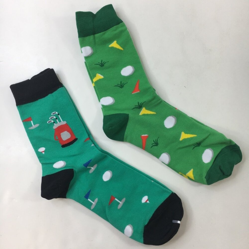 Set of 2 Golf-Themed Novelty Socks Green/Black Fun Unique Pairs